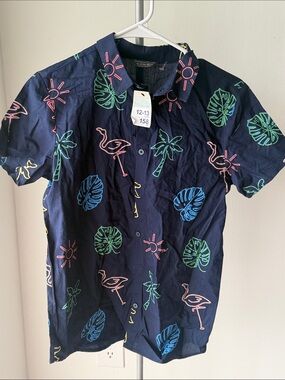 Kids Navy Short-Sleeve Tropical Print Tee with Neon Accents